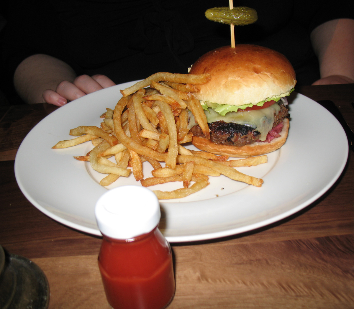 Classic Mildred burger with Irish cheddar, onion relish and fries